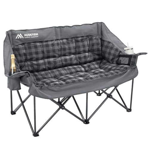 Double Camping Chair Padded 2 Person Camping Chair Camping Loveseat - Heavy Duty Oversized Camping Couch for Adults Outdoor Lawn Beach - Portable Folding Sofa with Cup Holders and Carry Bag