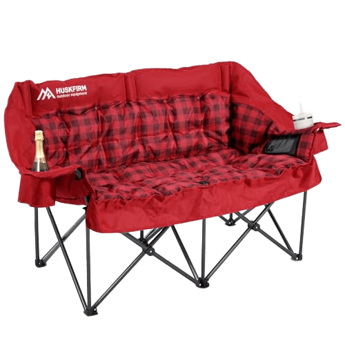 Double Camping Chairs Padded Loveseat Chair for 2 Person - Heavy Duty Oversized Camping Couch for Adults Outdoor Lawn Beach - Portable Folding Sofa with Cup Holders and Carry Bag