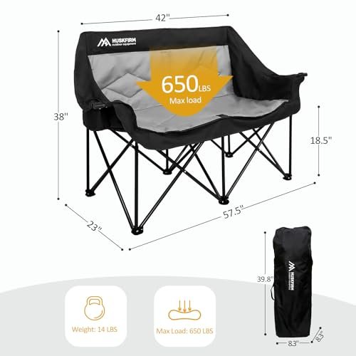 Huskfirm 2 Person Camping Chair Oversized Loveseat Camping Chair Double Camping Chairs for Adults Heavy Duty Camping Couch Bl