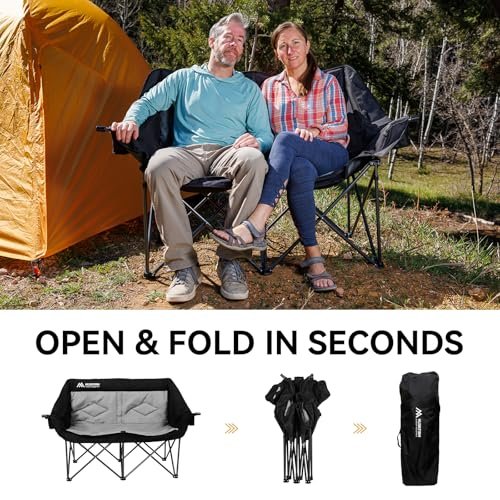 Huskfirm 2 Person Camping Chair Oversized Loveseat Camping Chair Double Camping Chairs for Adults Heavy Duty Camping Couch Bl
