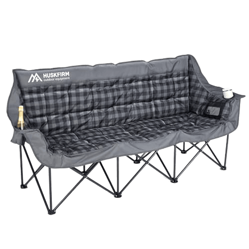 Huskfirm 3 Person Camping Chair Padded Loveseat Camping Chair Folding Camping Couch Portable Double Camping Chairs Heavy Duty Camp Chair for Adults Outdoor Lawn with Two Cup Holders and Carry Bag