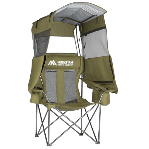 Huskfirm Camping Chair with Canopy Shade - Folding Beach Chair with UPF 50+ Sun Shade