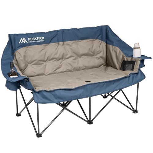 Huskfirm Double Camping Chair Oversized Padded Camping Chairs for Adults Folding Loveseat with Cup Holders and Side Pockets Heavy Duty Outdoor Lawn Chairs for Camping