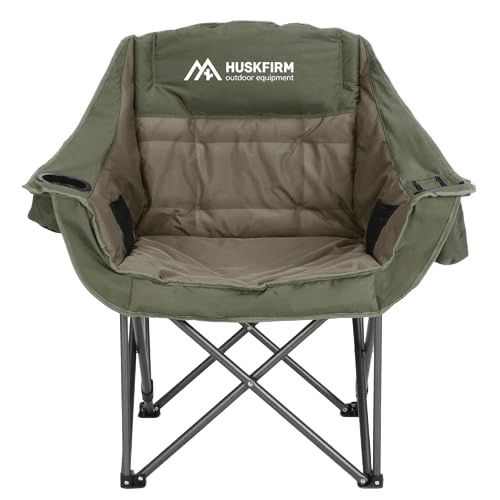 Huskfirm Oversized Camping Chair Padded Camping Chairs Heavy-Duty Foldable Camping Chairs with Cup Holder and Cooler Bag Portable Lawn Chair for Sports Outdoors-Support 450LBS