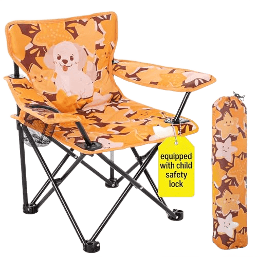 Huskfirm Padded Kids Camping Chair Folding Toddler Chair with Cup Holder & Safety Lock Portable Kids Beach Chair Ages 3-6 for Outdoor Camping Foldable Kids Chair Support 120lbs
